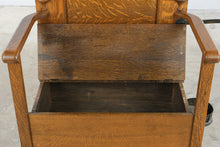 Load image into Gallery viewer, Antique Tiger Oak Hall Tree with Mirror, Coat Hooks, Storage Bench and Umbrella Stand