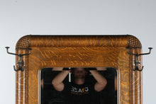 Load image into Gallery viewer, Antique Tiger Oak Hall Tree with Mirror, Coat Hooks, Storage Bench and Umbrella Stand