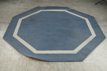 Load image into Gallery viewer, Blue Gray Octagon Area Rug 7 Ft Ivory Border Geometric Tufted Carpet