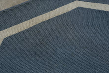 Load image into Gallery viewer, Blue Gray Octagon Area Rug 7 Ft Ivory Border Geometric Tufted Carpet