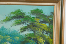 Load image into Gallery viewer, Vintage Original Oil Painting Tropical River Fisherman Landscape Framed 43 x 31