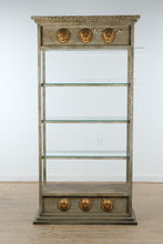 Load image into Gallery viewer, Hollywood Regency Gilt Étagère with Glass Shelves and Sunburst Medallions – 87” Display Cabinet