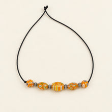 Load image into Gallery viewer, Orange Millefiori Glass Bead Necklace Black Cord Boho Artisan Style Jewelry
