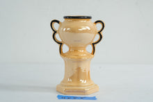 Load image into Gallery viewer, Vintage Czechoslovakia Lusterware Vase Black Trim Art Deco Double Handle 5 Inch