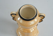 Load image into Gallery viewer, Vintage Czechoslovakia Lusterware Vase Black Trim Art Deco Double Handle 5 Inch