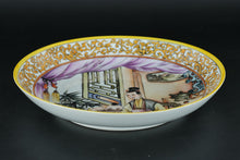 Load image into Gallery viewer, Hand-Painted Chinese Famille Rose Figure Scene Bowl – 10" Decorative Porcelain with Yellow Scroll Border & Studio Mark