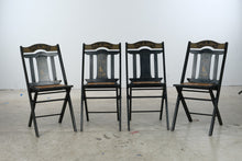 Load image into Gallery viewer, Set of 4 Asian Chinoiserie Black Folding Chairs Cane Seats Gold Painted