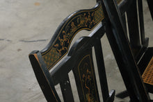 Load image into Gallery viewer, Set of 4 Asian Chinoiserie Black Folding Chairs Cane Seats Gold Painted