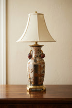 Load image into Gallery viewer, Vintage Japanese Satsuma Style Porcelain Table Lamp Brass Base Pomegranate Handles
