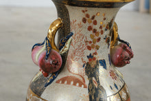 Load image into Gallery viewer, Vintage Japanese Satsuma Style Porcelain Table Lamp Brass Base Pomegranate Handles
