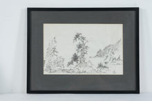 Load image into Gallery viewer, Vintage Chinese Ink Landscape Pine Tree Mountain Painting Framed 20 x 15