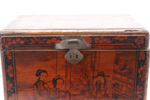 Load image into Gallery viewer, Antique Chinese Export Painted Wood Storage Chest Figural Floral Butterfly Box