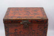 Load image into Gallery viewer, Antique Chinese Export Painted Wood Storage Chest Figural Floral Butterfly Box