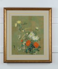 Load image into Gallery viewer, Framed Asian Floral Art Print with Birds – Hand-Signed Oriental Botanical Painting