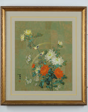 Load image into Gallery viewer, Framed Asian Floral Art Print with Birds – Hand-Signed Oriental Botanical Painting