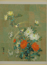 Load image into Gallery viewer, Framed Asian Floral Art Print with Birds – Hand-Signed Oriental Botanical Painting