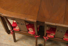 Load image into Gallery viewer, Oriental Dragon & Phoenix Dining Set – 8 Chairs, Carved Skirt, Sunburst Top – Rare & Remarkable