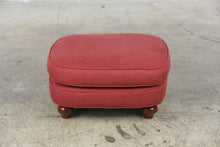 Load image into Gallery viewer, Red Upholstered Ottoman Footstool with Wood Bun Feet 27 Inch