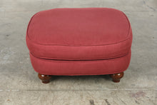 Load image into Gallery viewer, Red Upholstered Ottoman Footstool with Wood Bun Feet 27 Inch