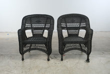 Load image into Gallery viewer, Pair of Black Wicker Armchairs with Open Lattice Backs