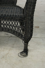 Load image into Gallery viewer, Pair of Black Wicker Armchairs with Open Lattice Backs
