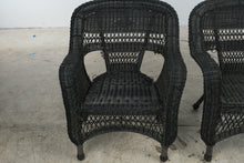 Load image into Gallery viewer, Pair of Black Wicker Armchairs with Open Lattice Backs