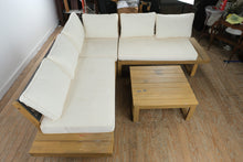 Load image into Gallery viewer, Acacia Wood Outdoor Sectional Sofa Set with Coffee Table and Cream Cushions