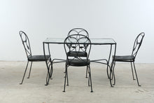 Load image into Gallery viewer, Vintage Wrought Iron and Glass Dining Set with Four Chairs