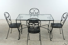Load image into Gallery viewer, Vintage Wrought Iron and Glass Dining Set with Four Chairs