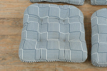 Load image into Gallery viewer, Set of 4 Blue and White Striped Chair Cushions – 19” Tufted Square Seat Pads
