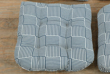 Load image into Gallery viewer, Set of 4 Blue and White Striped Chair Cushions – 19” Tufted Square Seat Pads