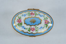 Load image into Gallery viewer, Limoges France Oval Porcelain Trinket Box Hand Decorated Blue Floral Gold Trim