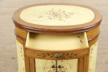 Load image into Gallery viewer, Hand-Painted Oval Cabinet Nightstand with Floral Motif