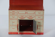 Load image into Gallery viewer, Vintage 1950s Wolverine Tin Toy Kitchen Cabinet with Upper Hutch #1 – Red & Cream Lithographed Metal