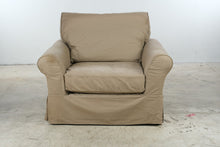 Load image into Gallery viewer, Oversized Beige Slipcovered Armchair with Rolled Arms