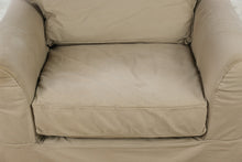 Load image into Gallery viewer, Oversized Beige Slipcovered Armchair with Rolled Arms
