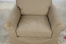 Load image into Gallery viewer, Oversized Beige Slipcovered Armchair with Rolled Arms