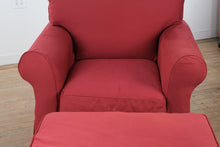 Load image into Gallery viewer, Red Upholstered Rolled Arm Lounge Chair with Ottoman