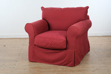 Load image into Gallery viewer, Red Upholstered Rolled Arm Lounge Chair with Ottoman