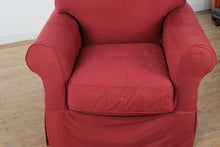 Load image into Gallery viewer, Red Upholstered Rolled Arm Lounge Chair with Ottoman
