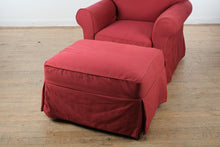 Load image into Gallery viewer, Red Upholstered Rolled Arm Lounge Chair with Ottoman