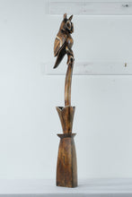 Load image into Gallery viewer, Hand Carved Wooden Owl Sculpture On Branch Folk Art Figure 39 Inch