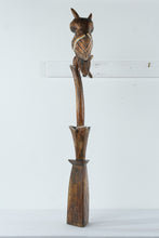 Load image into Gallery viewer, Hand Carved Wooden Owl Sculpture On Branch Folk Art Figure 39 Inch