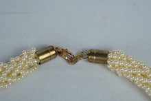 Load image into Gallery viewer, Ivory Faux Pearl Multi Strand Twisted Torsade Necklace Gold Tone Clasp