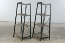 Load image into Gallery viewer, ndustrial Modern 4 Tier Ladder Bookcases with Metal Frame and Wood Grain Shelves - Pair