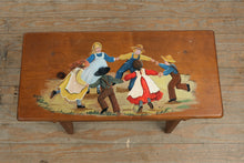 Load image into Gallery viewer, Hand-Painted Folk Art Wooden Bench with Dancing Children Scene
