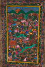 Load image into Gallery viewer, Vibrant Mexican Folk Art Village Scene on Handmade Amate Bark Paper – 16" x 24" – Traditional Indigenous Style