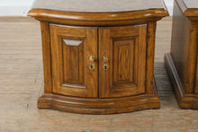 Load image into Gallery viewer, Traditional Burl Wood Cabinet End Tables Pair Curved Front Side Tables