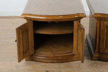 Load image into Gallery viewer, Traditional Burl Wood Cabinet End Tables Pair Curved Front Side Tables