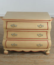Load image into Gallery viewer, French Provincial Style Cream Nightstand with Red Trim Accents – 3 Drawer Chest
